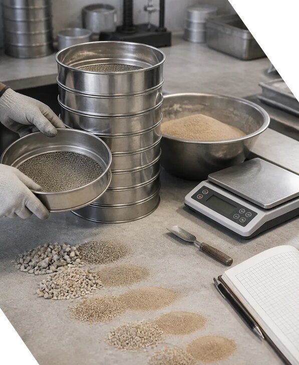 Определение зернового состава песка лабораторией в Юбилейном